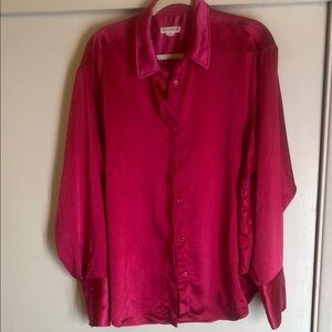 Good American Fuchsia Satin Button Down Shirt size L/XL